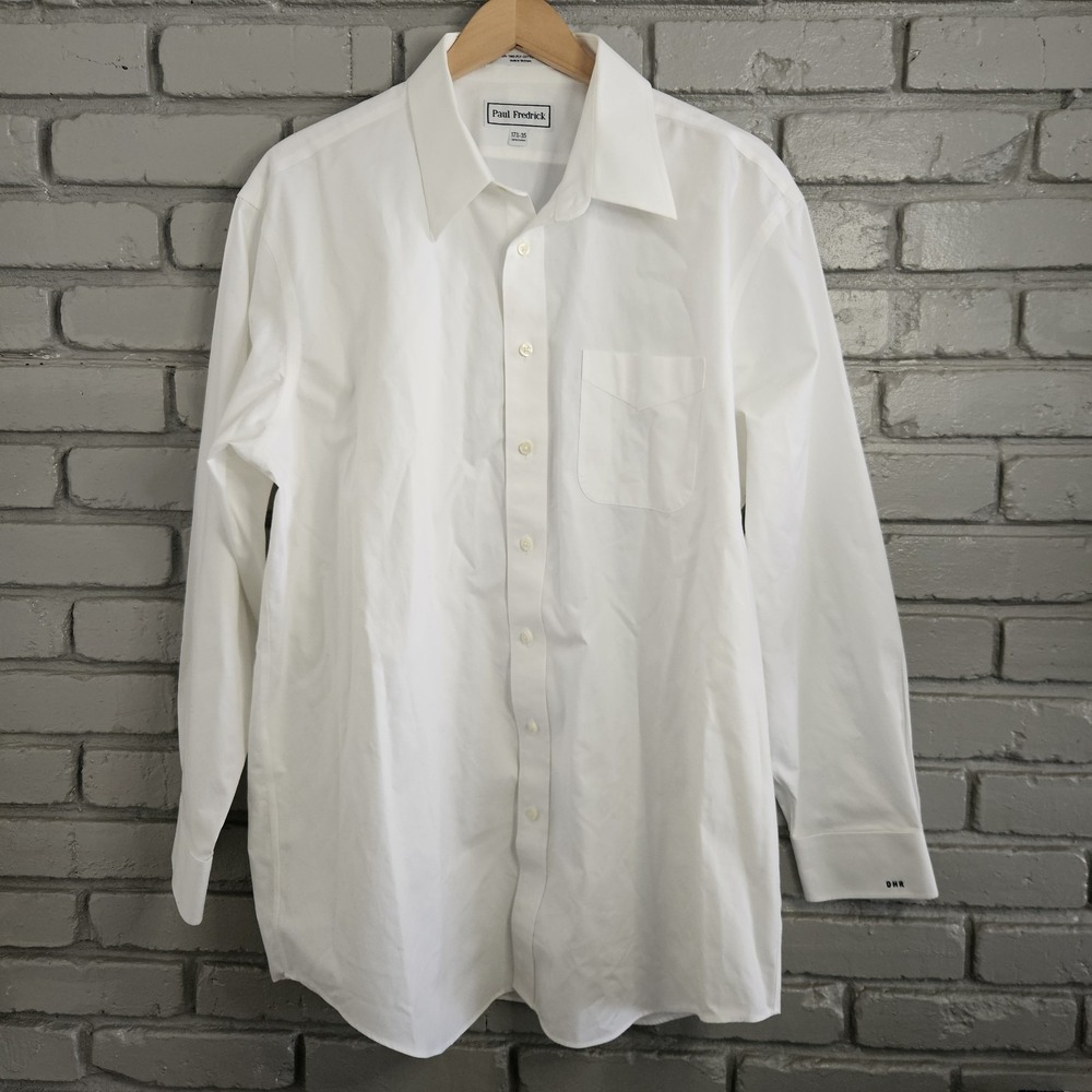 Paul Fredrick Mens Dress Shirts 17.5 35 Blue White 3 Pack Non Iron 2 Ply‎ Cotton - Picture 2 of 16